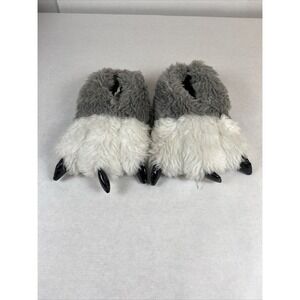 H&M Kids Monster Fux Furry Feet Slippers, Grey And White, Size 8